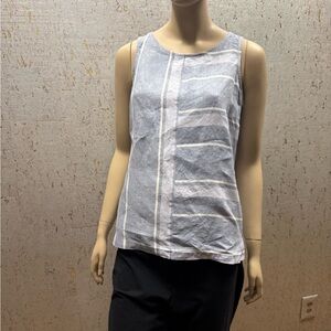 100% Linen Ellen Tracy Light Blue and White Striped Tank Top